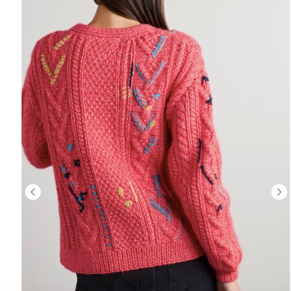 LINGUA FRANCA Embroidered Cable-Knit Pima Cotton Alpaca Merino Wool Cardigan XS - Picture 4 of 13